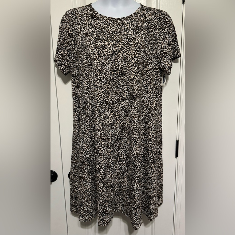 NWT Old Navy Leopard Print Jersey Short Sleeve, Knee Length Swing Dress Sz XXL